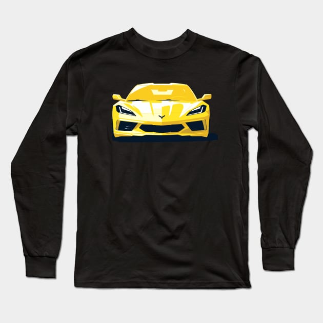 C8 Racing Accelerate Yellow sportscar retro design vintage style supercar Classic car vibes with a white C8 Retro flair for C8 enthusiasts Long Sleeve T-Shirt by Tees 4 Thee